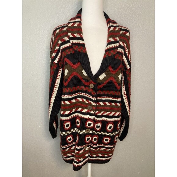 VTG Carol Little PM Wool Blend Multicolor Textured 90s Collared Cardigan Sweater - Picture 1 of 9